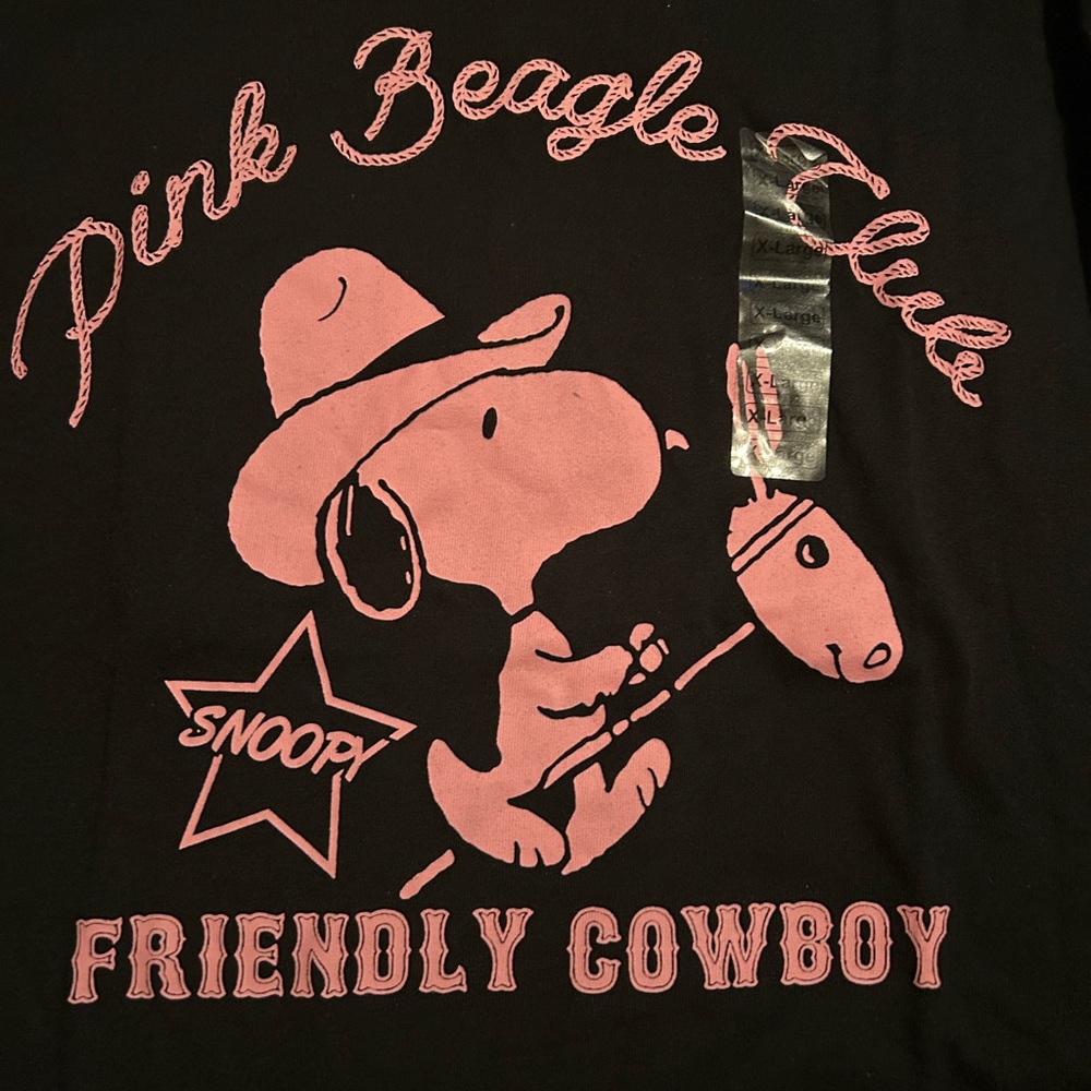 Peanuts Black Tee with Pink Snoopy Cowboy Design - Picture 2 of 3